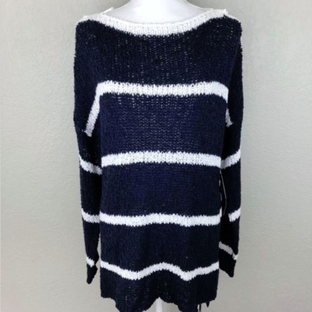 K By Kersh L Pullover Sweater Top Stripe Blue Knit